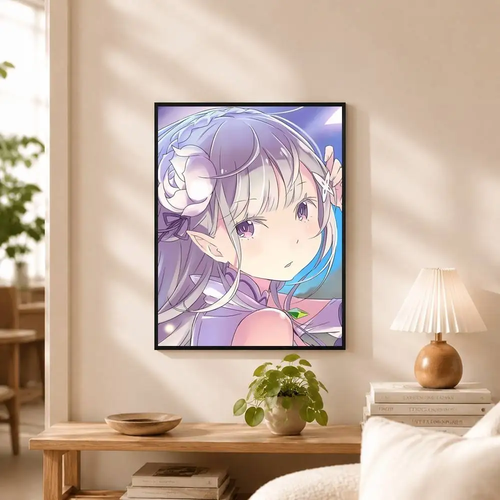 Anime Re Zero E-Emilia Poster High Quality Dorm Living Room Aesthetic Wall Decoration Painting Stickers Gift
