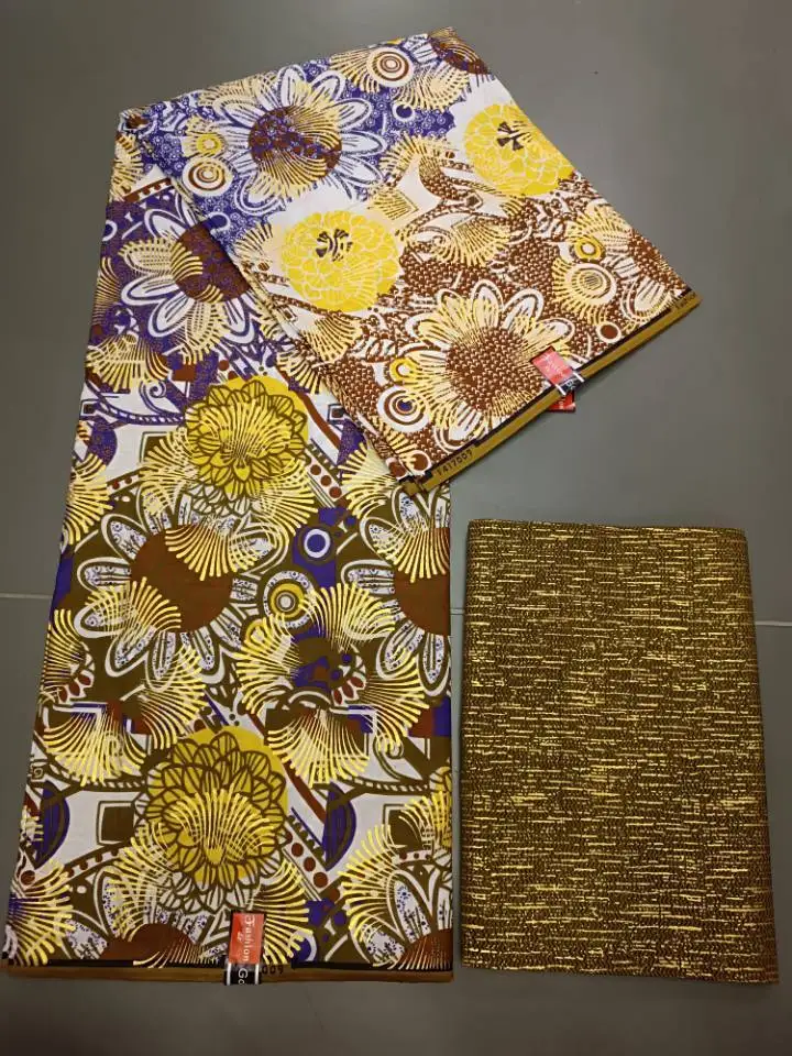 Cotton African Golden Wax Fabric Fashion Print Gold Wax Fabric Ankara Fabric Ghana Nigeria Style Pagne Sewing Material 2+4 Yards