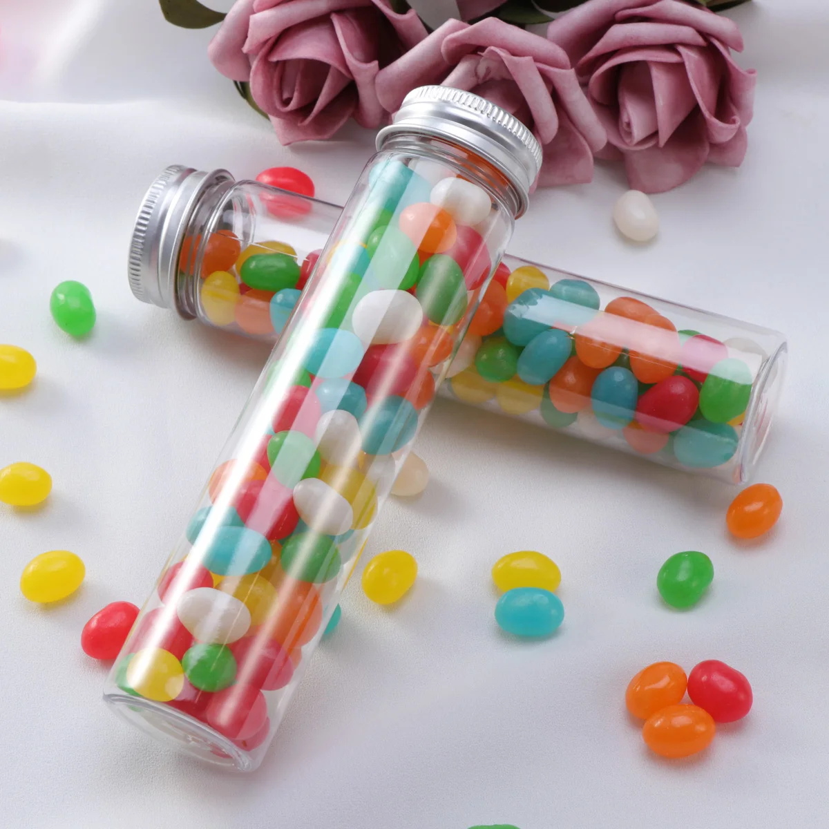 

12 PCS Plastic Test Tube Flat Bottom Tubes Clear with Screw Caps Container Small Candy Containers