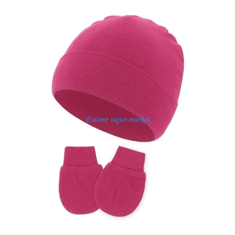 090B Baby Hat and Mittens Set Fashionable Headgear for Newborns Stylish Headgear