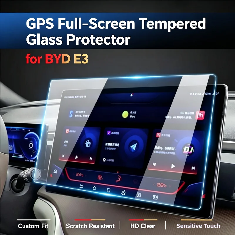 For 2021 BYD E3 10.1-inch Center Console Display Full Glass Tempered Film Car Navigation Screen Protective Film