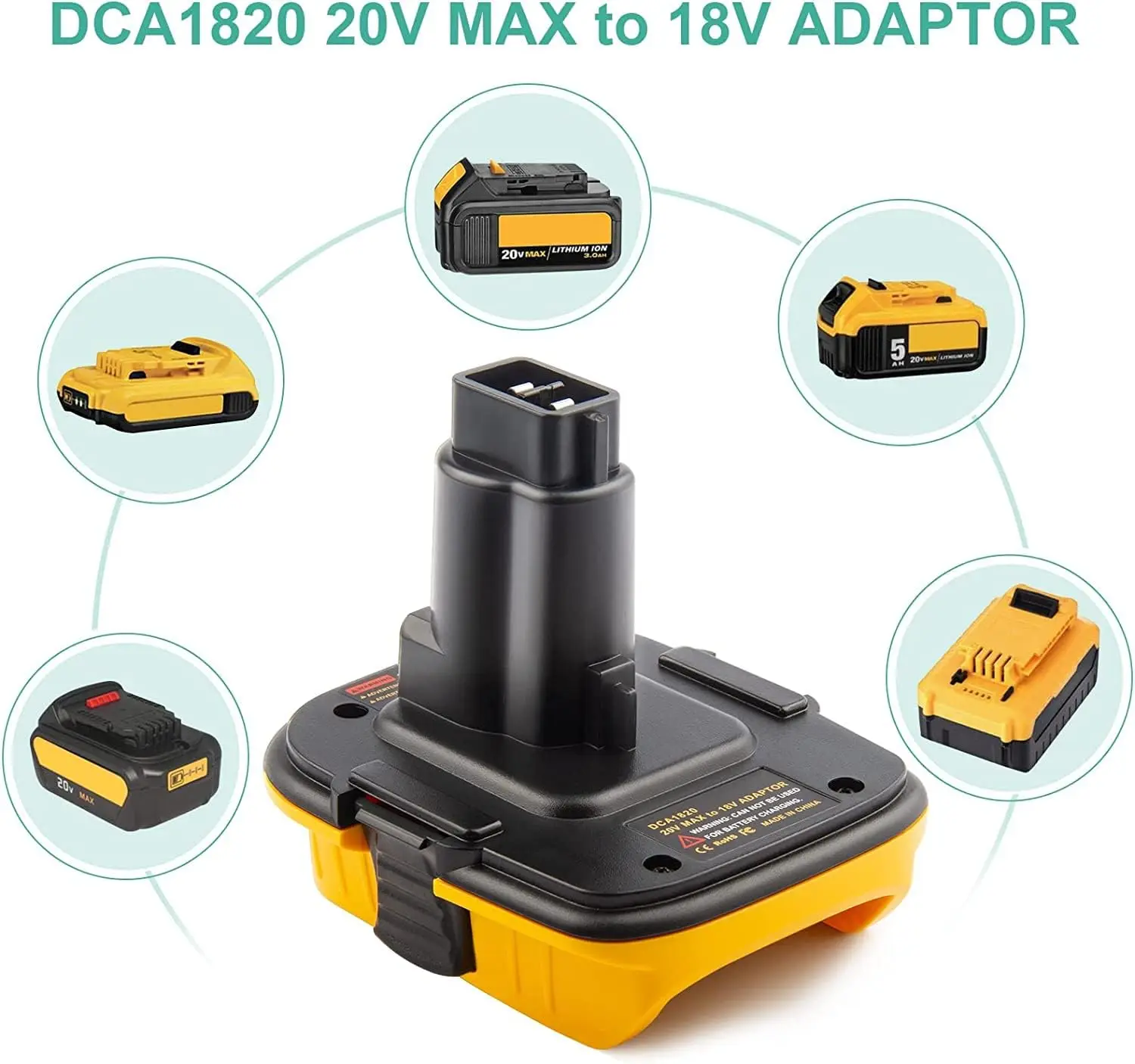 Adaptateur USB de remplacement pour Dewalt, convertisseur de batterie au lithium 20V en Dewalt 18V, outils NiCad NiMh, DCA1820