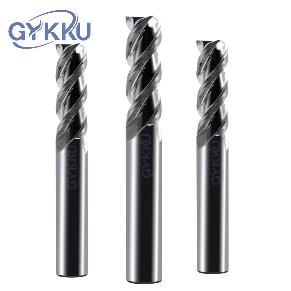 GYKKU HRC55 High Gloss Mirror Aluminum End Mill Carbide For Copper Milling Cutter Tungsten 3 Flute Routrt Bits CNC Machine Tools