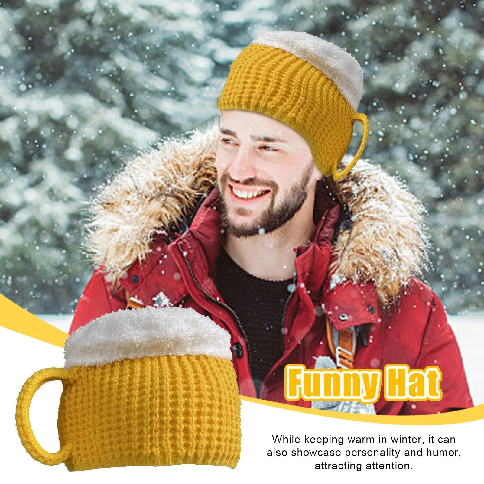 Beer Hat Knit Funny Hat for Men Women Novelty Gifts Beer Lovers Birthday Christmas Halloween Gifts Adults Party Costume