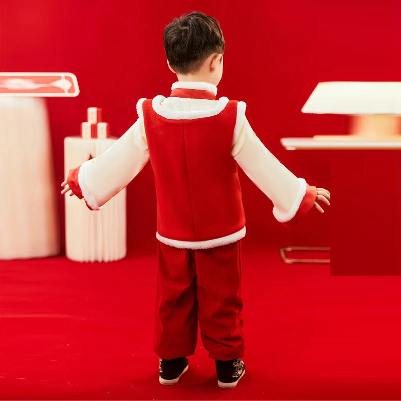 2024 Chinese New Year Boys Lucky Tang Suit For The Year of The Dragon Embroidery 3 Pieces Hanfu Clothings Tradtional Costume
