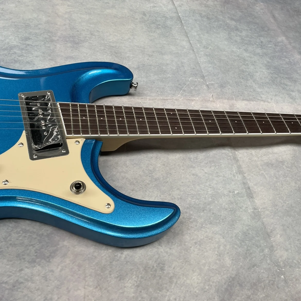 Metallic blue 6-string guitar, rosewood fingerboard electric guitar, white hardware guitar view 4