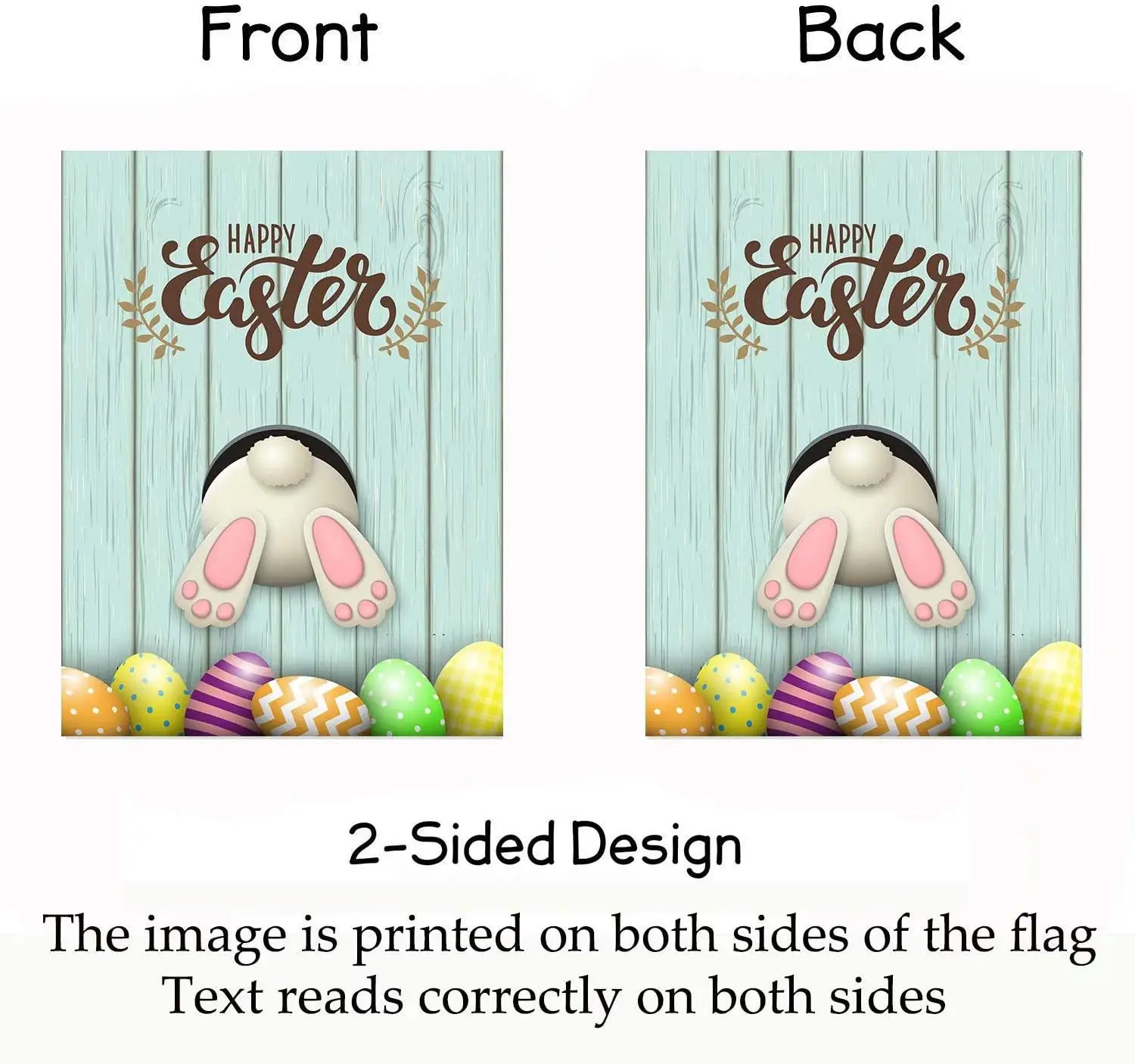 Wamika Happy Easter Eggs Bunny Tail Garden Flag 12 x 18 Double Sided, Easter Day House Yard Flags Welcome Spring Outdoor Indoor