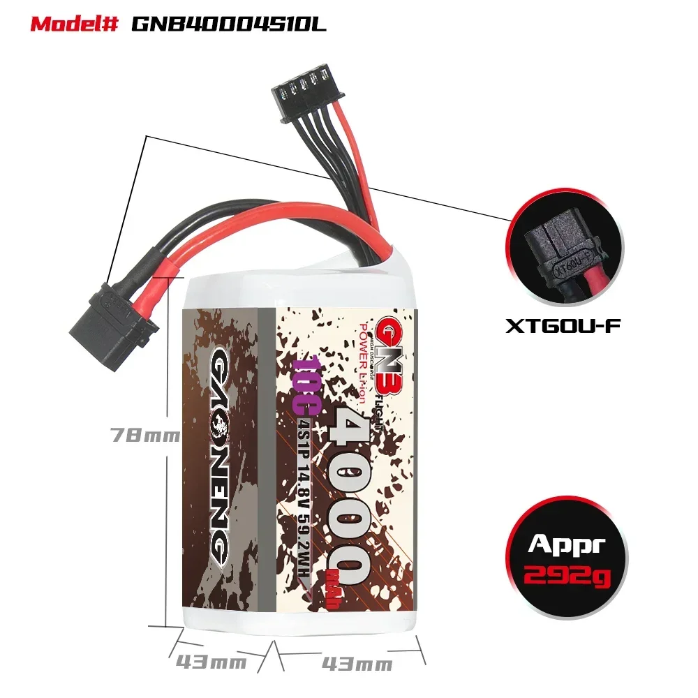 GAONENG GNB 4000mAh 4S 10C 20C 14.8V XT60 21700 Li-ion Battery 7 inch 300mm to 380mm FPV