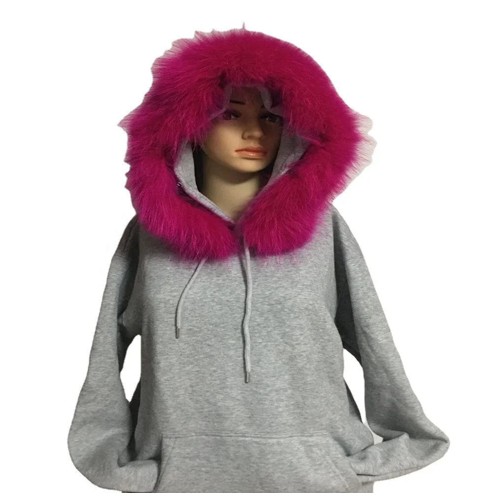 Customized fur collar jumper Unisex over sized hoodie 100% Cotton hoodie plain blank Pullover Hoodie