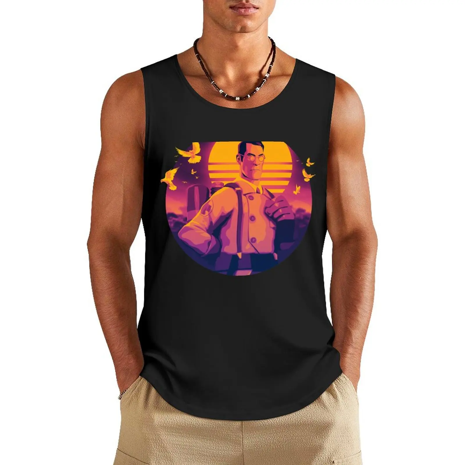 

Team Fortress 2: Meet the Medic (Sunset) Tank Top vest men sleeveless gym shirts male bodybuilding men clothes