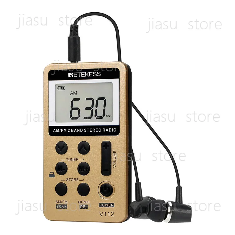 

Retekess V-112 F9202 Mini Gold Radio FM/AM Dual Band Type-C Rechargeable Pocket Receiver with LCD Display 58 Presets