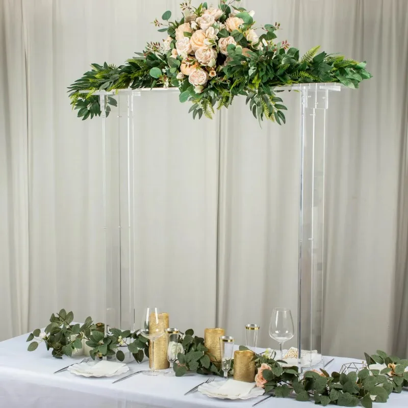 40"Tall Display Stand Clear Acrylic Rectangular Flower Stand for Wedding Centerpiece Long Floral Frame Table