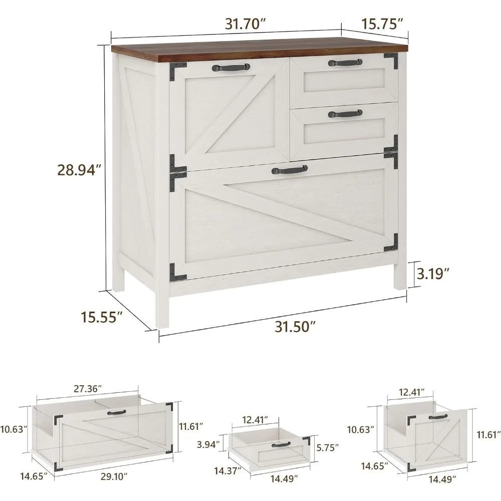 Lateral File Cabinet with 4 Drawers Farmhouse File Cabinet for Letter/Legal/A4 Size Hanging Files, Large Wood File Storage