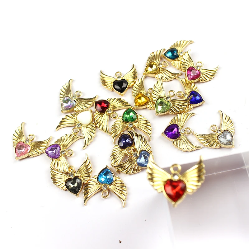 10Pcs Sweet Love Angel Wings Rhinestone Pendant DIY Accessories Bracelet Necklace Earrings Crafting Materials Hanging Decoration