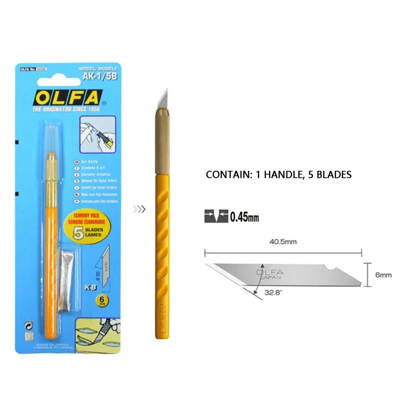 OLFA AK-1/5B Art Knife Craft Tool Set AK-1 Paper Carving Penknife Model Cutter Utility Knives Matching Spare Blades OLFA KB