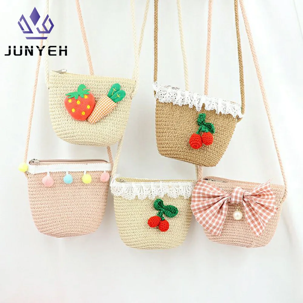 Kids Cute Hand Bag Children's Weave Shoulder Bags Fashion Straw Cross Bag For Girls Made From Natural