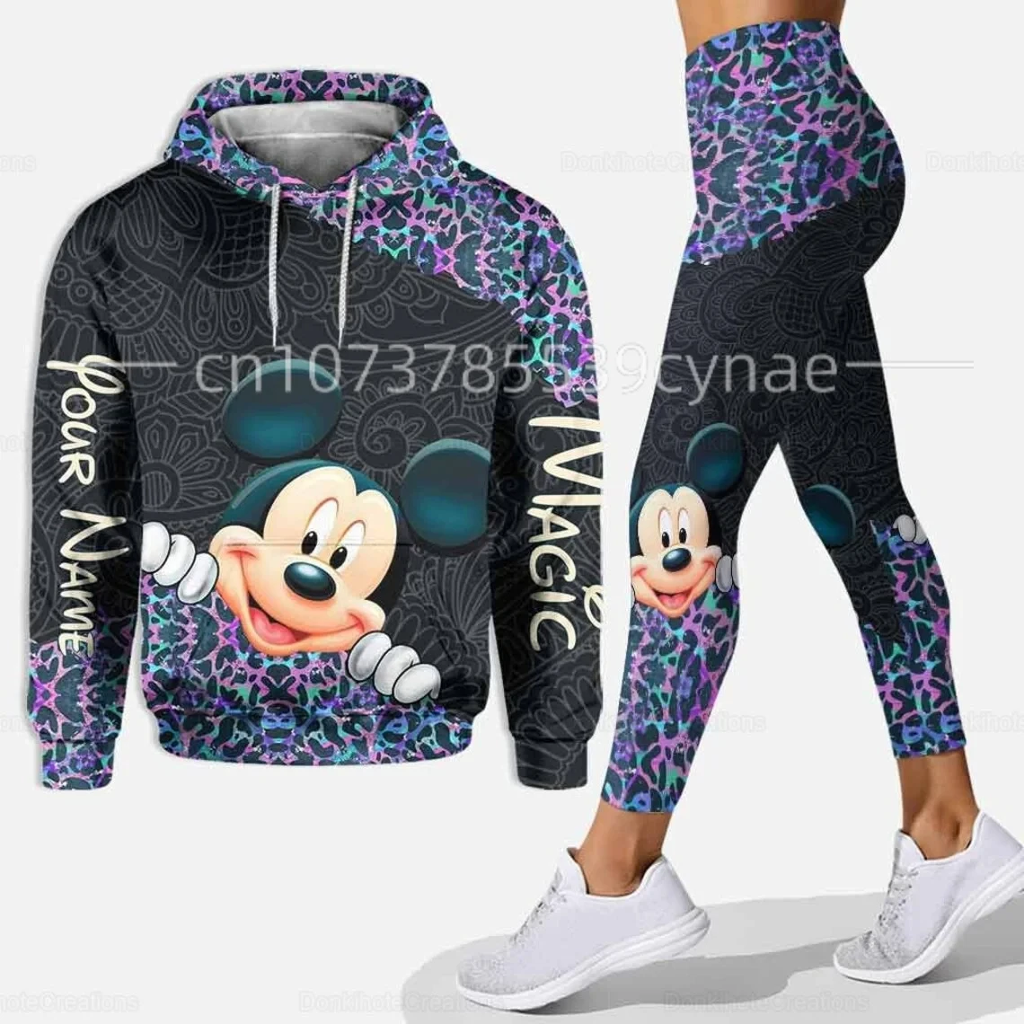 2025 3D ใหม่ Hoodie ผู้หญิงชุดกีฬาเสื้อกันหนาวกางเกงโยคะกีฬา Disney โยคะกางเกงแฟชั่นอะนิเมะเสื้อผ้า sudader