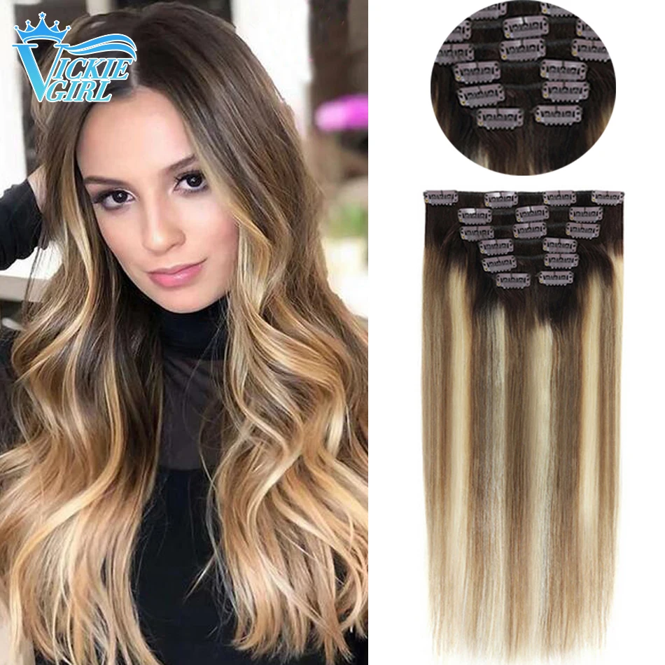 Extensions de cheveux brésiliens à clipser, 70-120 grammes, vrais cheveux naturels, ensemble droit Remy, 7 pièces