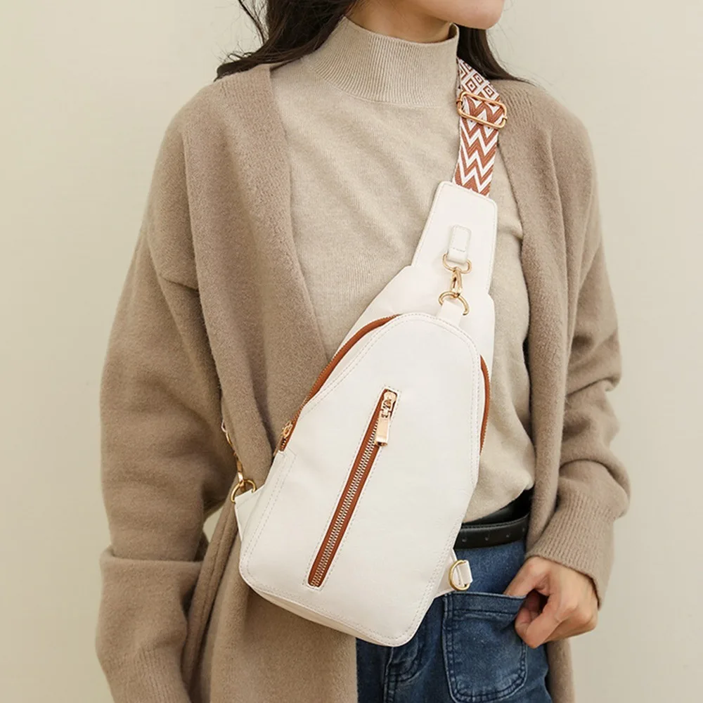 

Fashion PU Leather Women's Fanny Pack Simple Western Retro Women Chest Bag Casual Large Capacity Sports Shoulder Bag Unisex