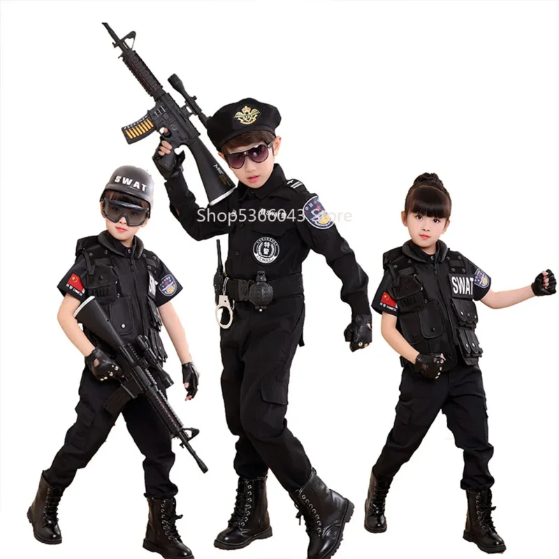 Costume de policier d'Halloween pour enfants, uniforme de police pour garçons et filles, ensembles de vêtements de policier de l'armée, cadeau Kiev illage de fête pour enfants