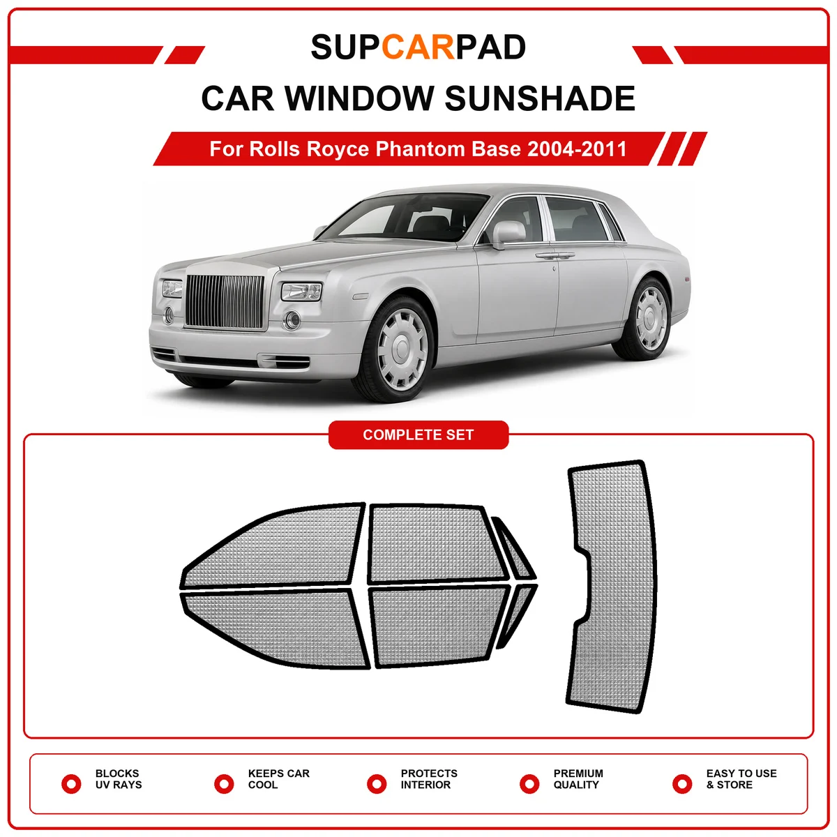 For Rolls Royce Phantom Base 2004-2011 Pre‑Cut Auto Window Sunshade Anti‑UV Car Sun Visor Protector