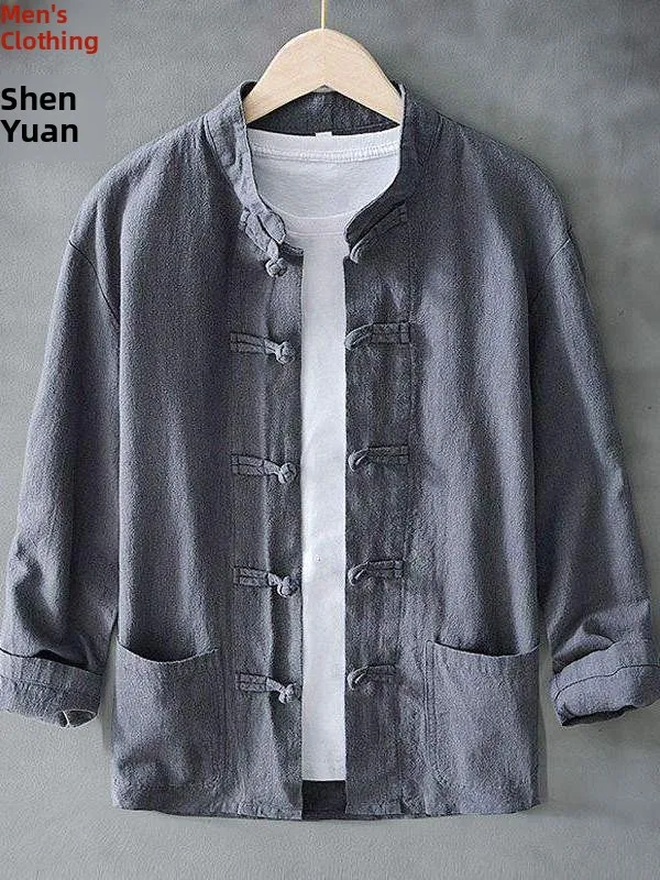 

Loose Linen Men's Casual Chinese Style Vintage Buttoning Traditional Middle-Aged Men's Suit Long Sleeve Autumn Wear