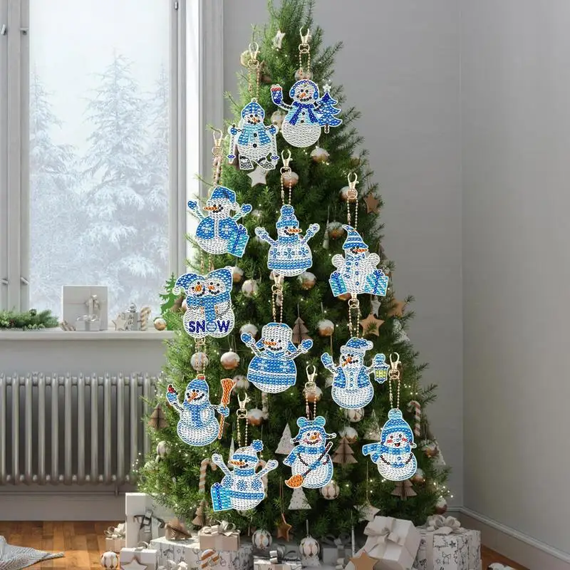 Strass Art Christmas Ornaments Natale 12x Cartoon Pupazzo di neve Pendenti Decorazioni per la casa Double Sided Pupazzo di neve Strass Art