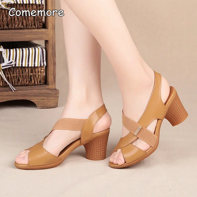 Comemore Fashion Women Sandals Platform Summer Round Mid Heel Peep Toe Casual Non-slip 2023 Beach Ladies Shoes Zapatos De Mujer