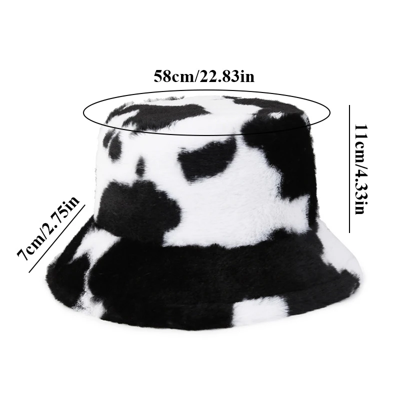 2022 Winter Warm Faux Fur Fluffy Cow Print Bucket Hats Women Outdoor Ski Hat Soft Velvet Furry Fisherman Cap Girl Fashion Panama