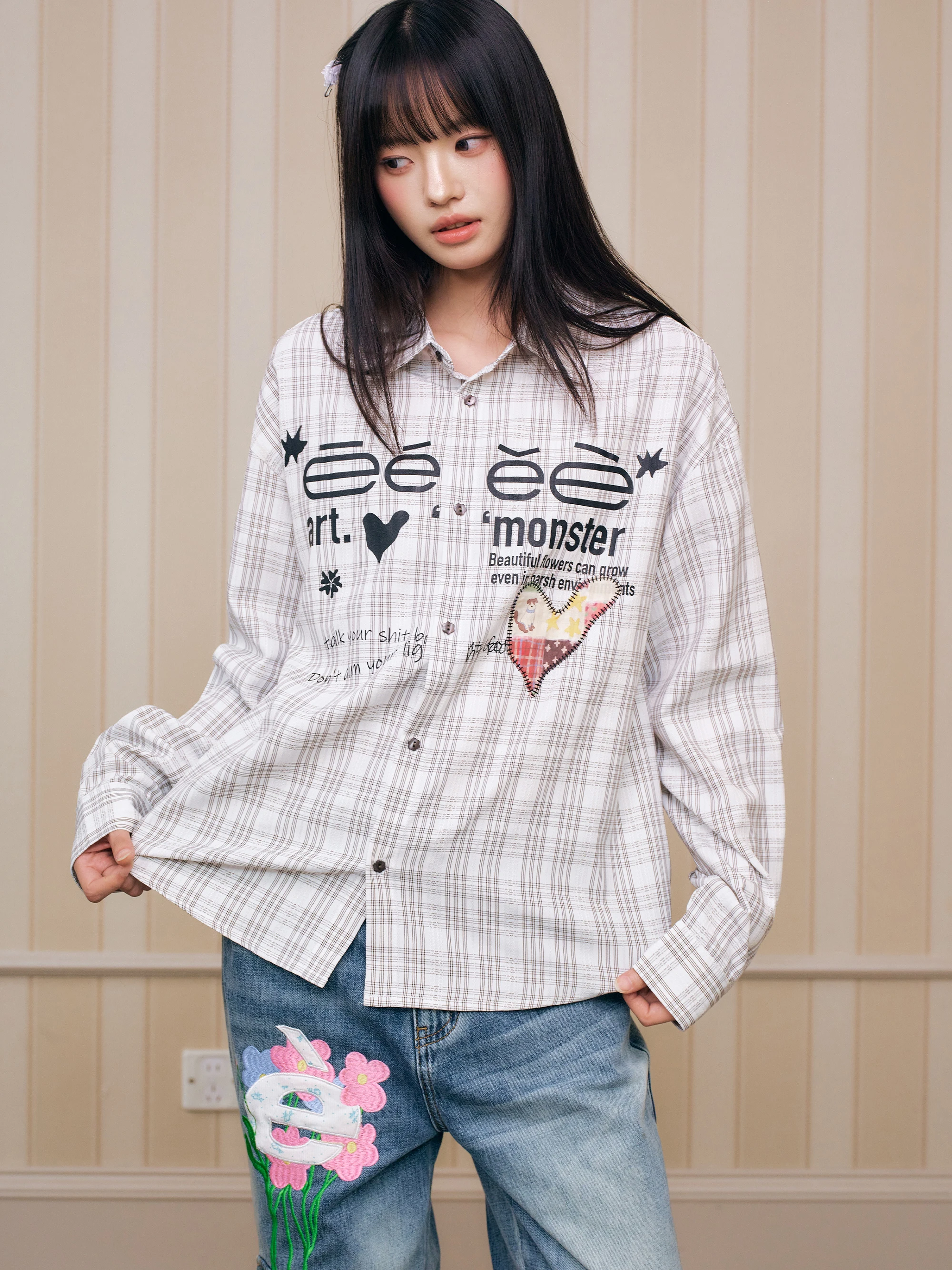 Eeee Design Heart Patchwork Printed Long Sleeve Shirt Standard Fit Autumn Fashion Men's  Shirt Skin-friendly Breathable P...