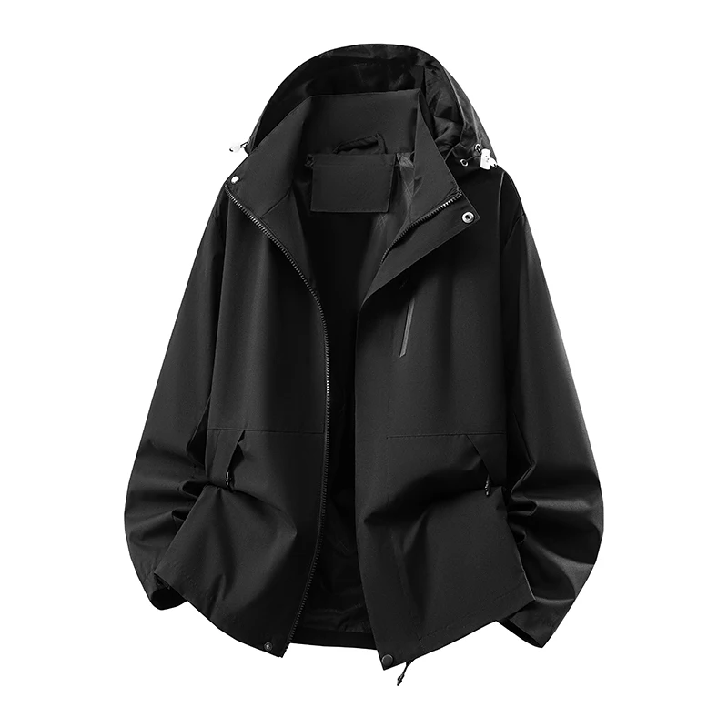 Herren Outdoor-Jacke mit Kapuze, wasserdicht, winddicht, leicht, für Wanderungen, Camping, als Windjacke, lässiger, einlagiger Mantel, Mintgrün. – Detail 1