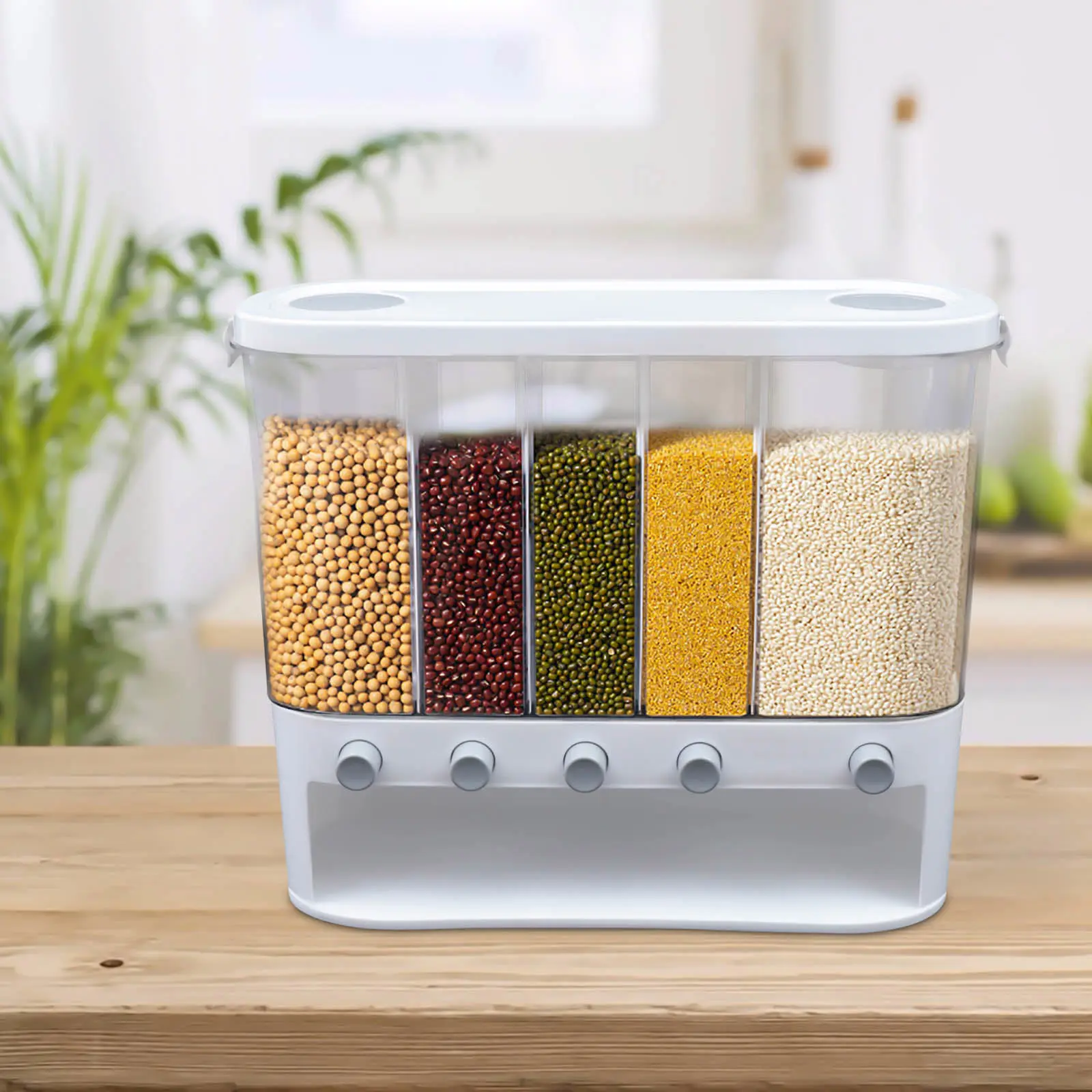 

5 Grid Kitchen Dry Food Grain Rice Container Storage Barrel Cereal Dispenser Moisture-Proof Dry Home Kitchen Storage Box