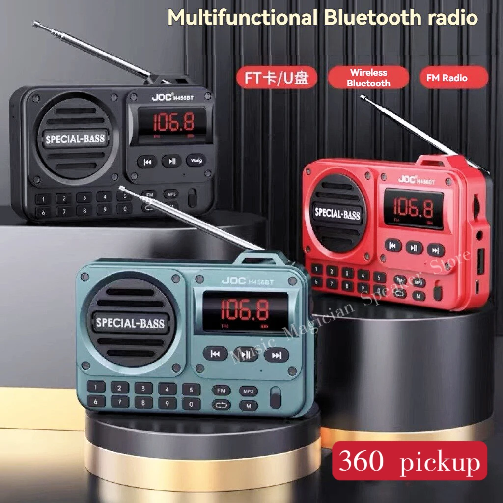 JOC H456BT Super Portable Bluetooth Speaker Multifunctional FM Radio LCD Screen Antenna Aux input USB Disk TF Card MP3 Player