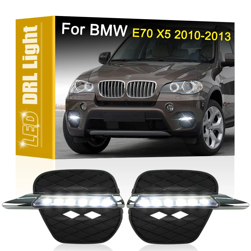 

2Pcs Waterproof Chrome Shell White Front Bumper DRL Lamp Assembly LED Daytime Running Light For BMW E70 X5 2010 2011 2012 2013