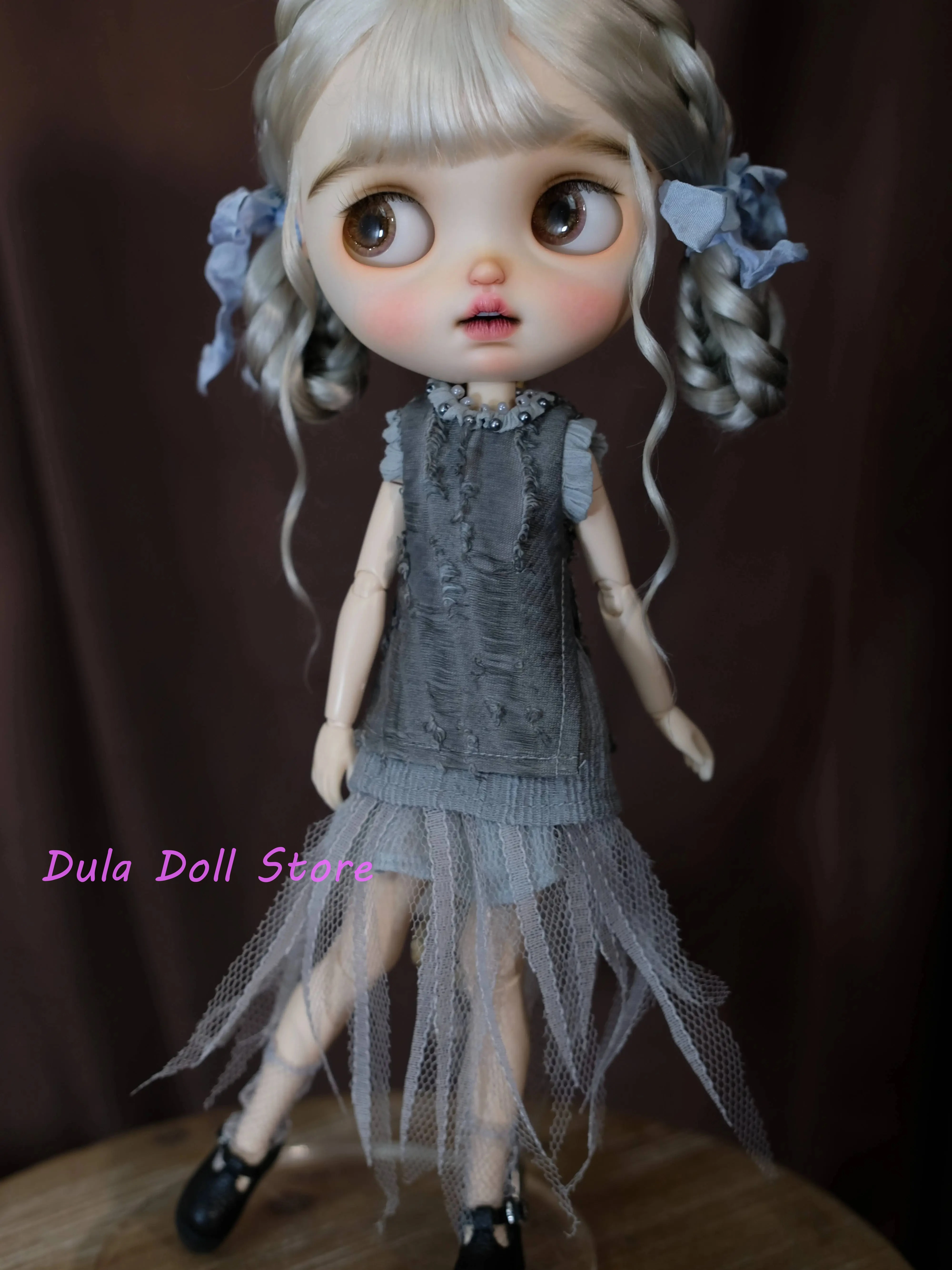

s Dula Doll Clothes Grey Feather dress for Blythe Landazz Landoudou ob24 ob22 ICY JerryB 1/6 Bjd Doll Accessories