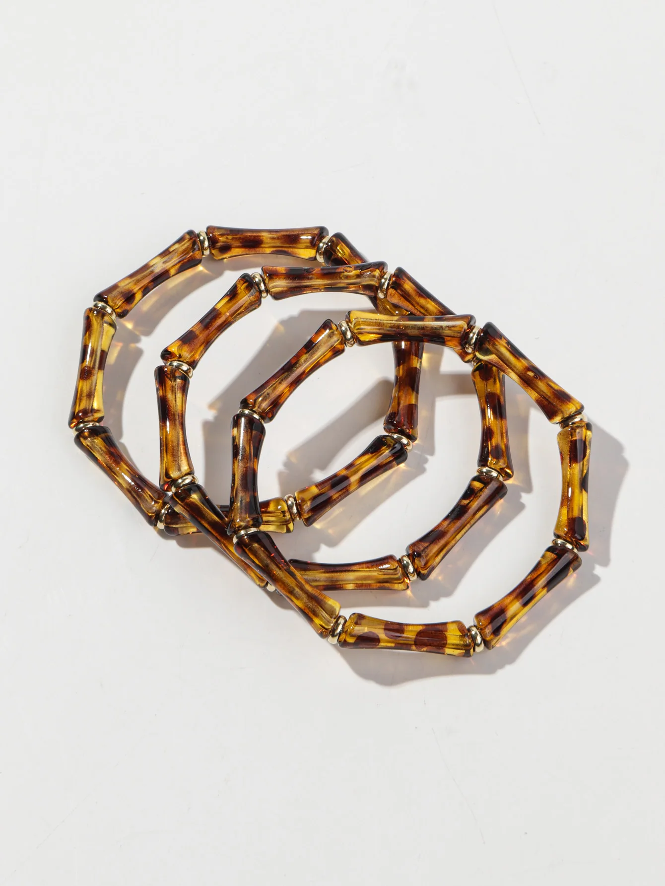 3pcs Leopard Acrylic Bamboo Women\'s Hand Bracelets Retro Stack Thin Tube Beaded Elastic Bracelet Bangle Couple Jewelry Gift