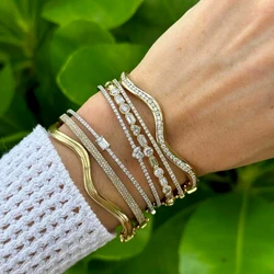 Geometric Bezel CZ Various Shaped 5A Cubic Zirconia Round Heart Charm Bangle Classic Fashion High Quality 2024 New Women