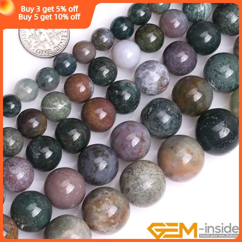 Natural Indian Agates Round Beads For Jewelry Making Strand 15\