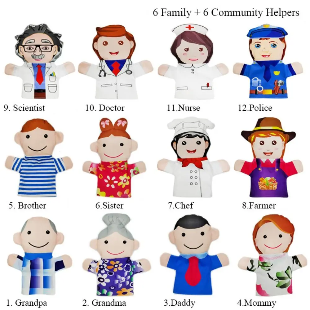 Familieleden Handpoppen voor familieleden 12-types Doek Familieleden Handpoppen Knuffelpoppen