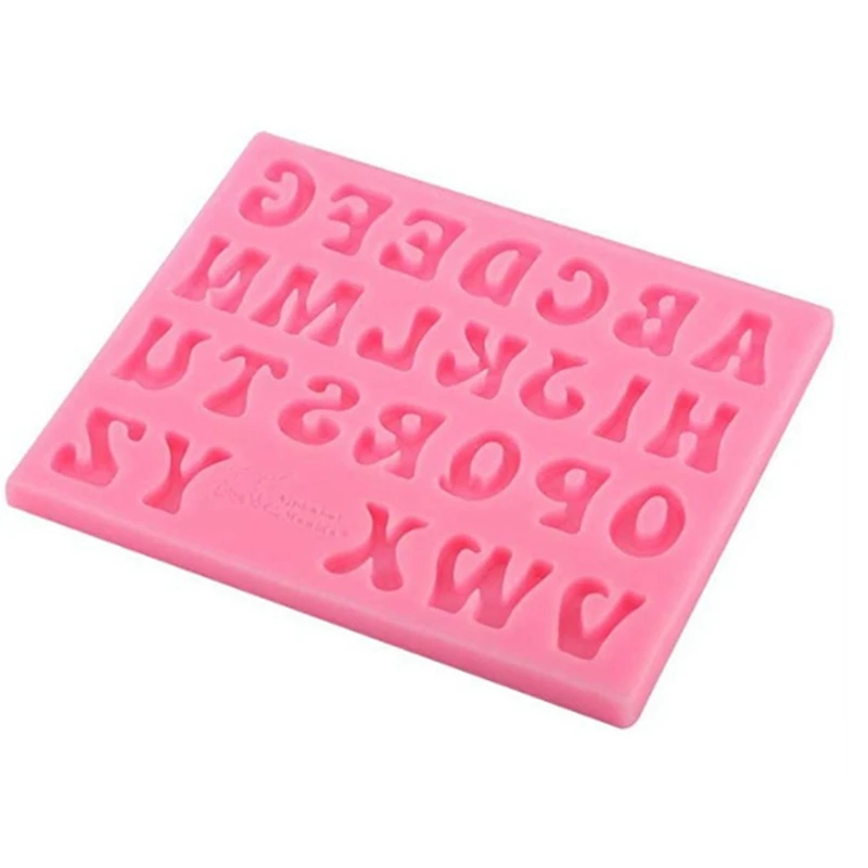 أداة تزيين قوالب الشوكولاتة المصنوعة من السيليكون على شكل حروف للمخبز المنزلي (وردي)