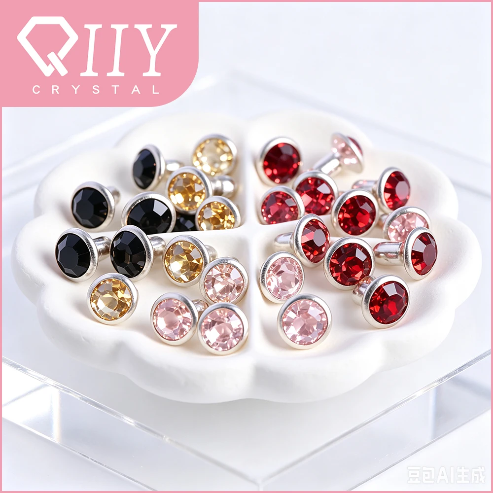QIIY Glass Rivets Rhinestone 6/8mm Crystal AB Silver Edge Stones Studs With Care Rhinestones for DIY Crafts Leather