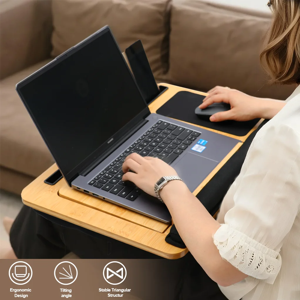 

Bamboo Laptop Desk, Computer Table, Adjustable Computer Desk with Card Slot, Portable Pillow Home Laptop Desk