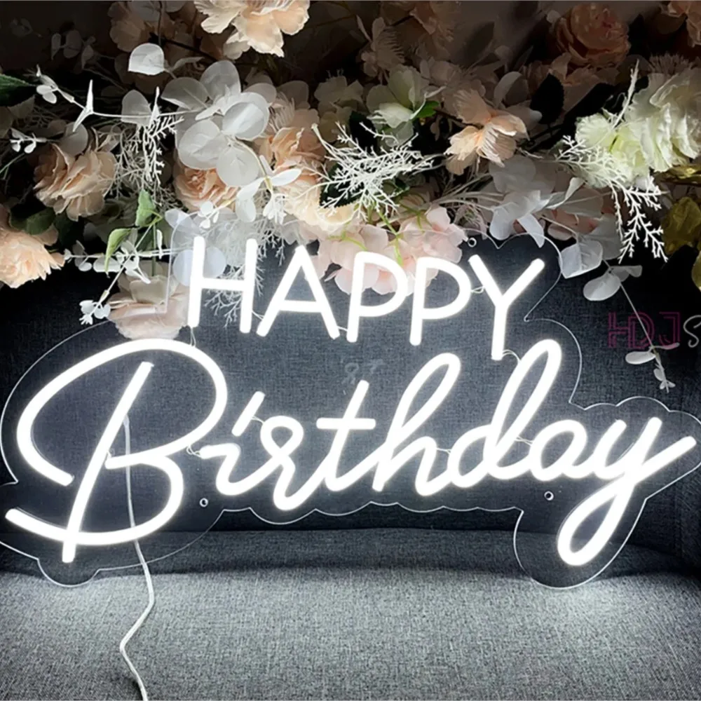 Imagem -05 - Happy Birthday Led Neon Lights Wall Decor Decoração do Quarto Quarto Bar Clube Luzes Noturnas Presentes Hbd