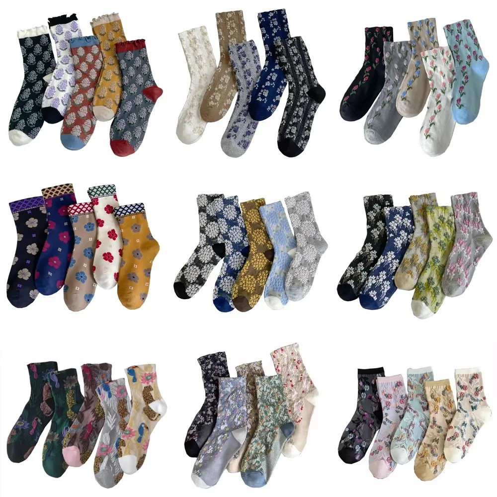 

5 Pair Cute Sweet Lady Socks Fashion Street Style Autumn Winter Long Socks Women Soft Comfortable Home Floor Slippers Socks Set