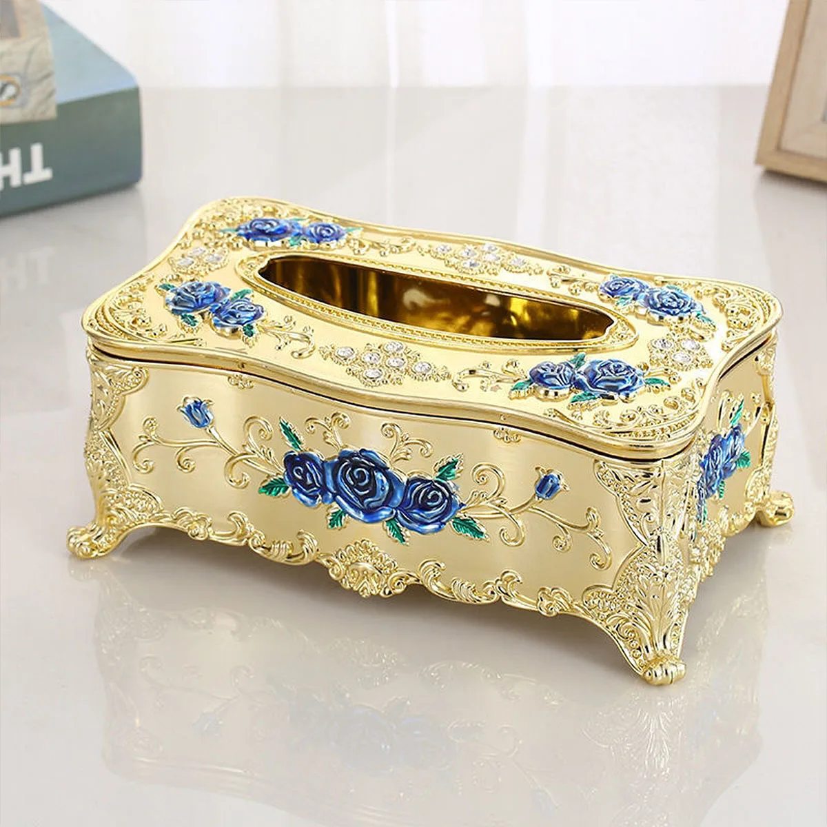 

Household European Style Tissue Box Napkin Plastic Rose Decor Holders for Tables