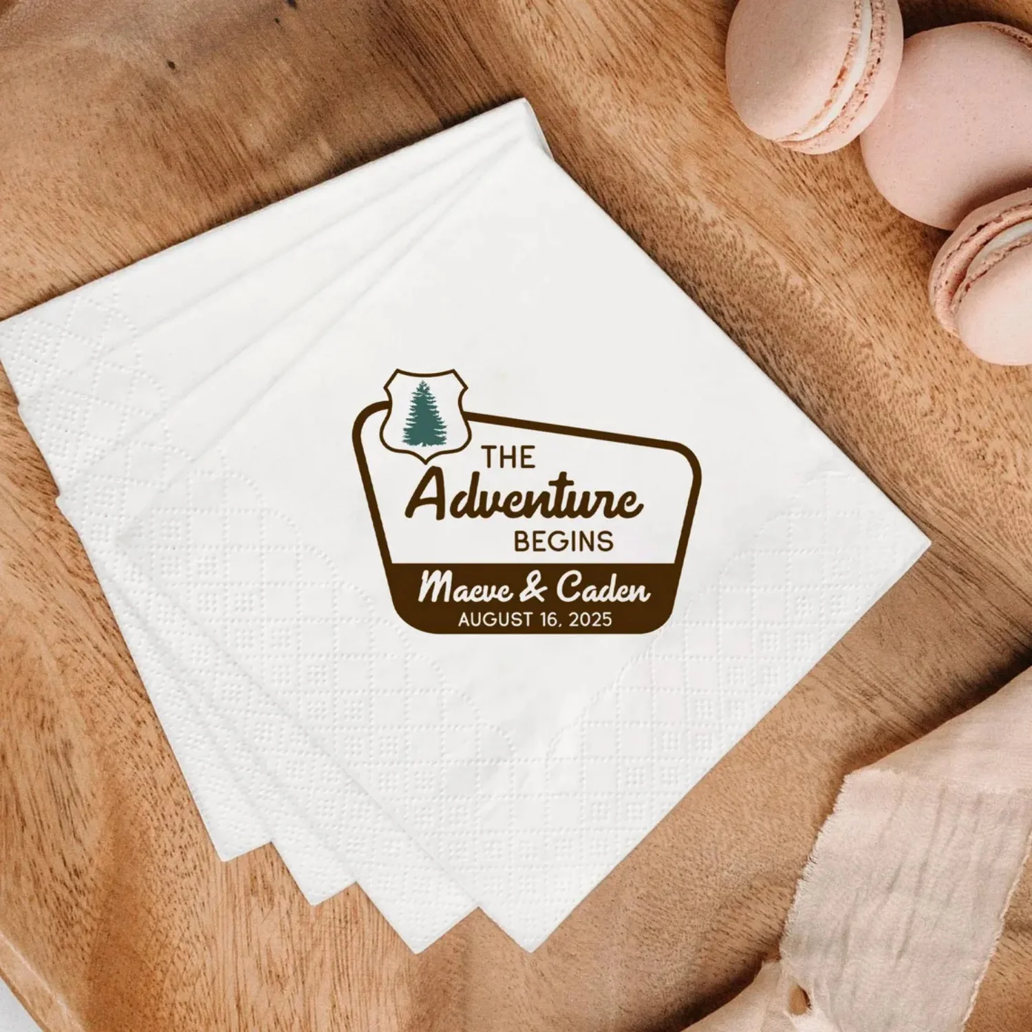Outdoor Adventure Birthday Party - Custom The adventure begins Napkins for