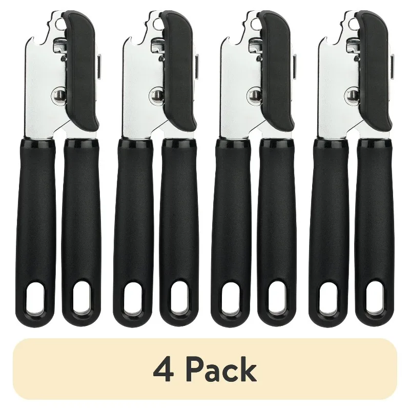 

(4 pack) Mainstays 2 Ply Manual Can Opener with Integrated Bottle Opener, Black