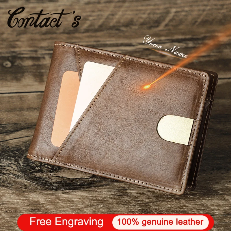 Contact's Genuine Leather Card Holder Wallets Custom Slim Classic Wallets for Men Short Luxury Rfid Foldable Money Purse