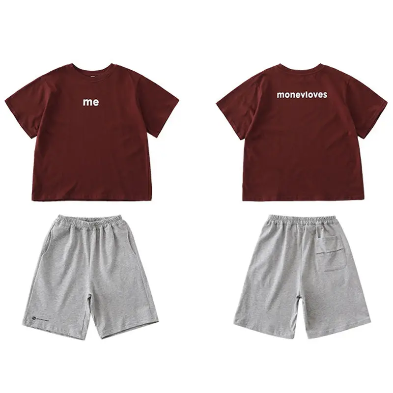 2026 Summer Family Matching T-shirts Letter Print Red Loose Short Sleeve Tops Mommy And Me Family Of 3 Soft Cotton Crew Neck Tee 5