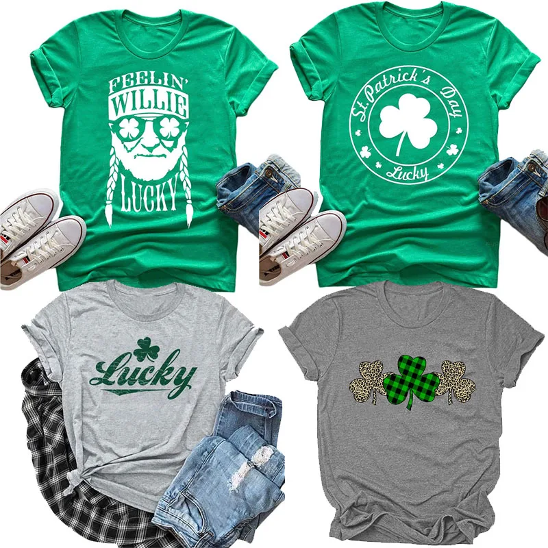 St Patricks Day Kleding Vrouwen Klaver Lucky T-shirts Geschenken Ierse Festival Vakantie Tee Casual Top Korte Mouw Esthetische Blouses